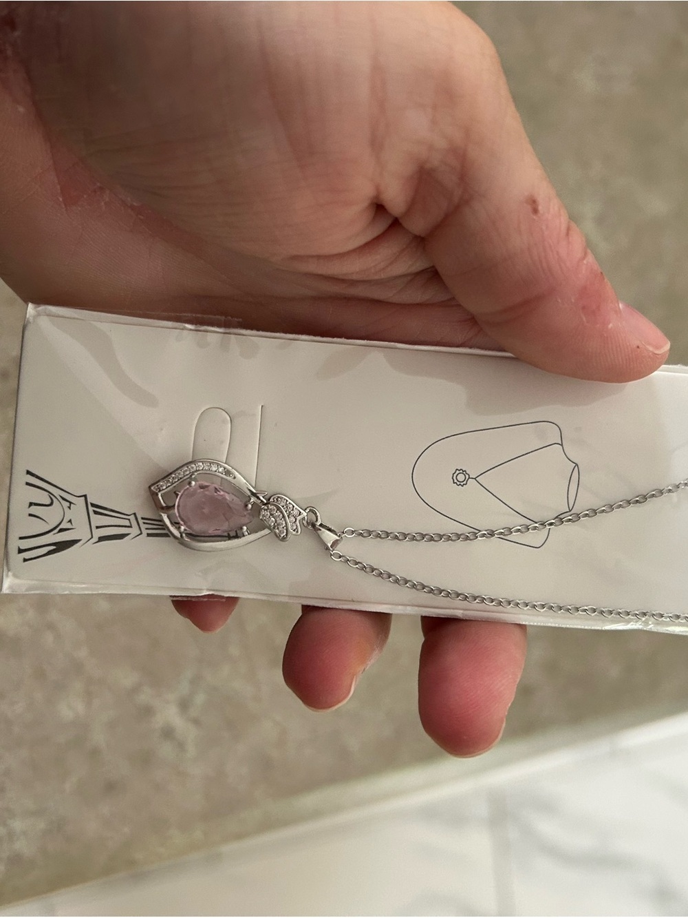 4/$50 Silver Teardrop Necklace with Pink Stone